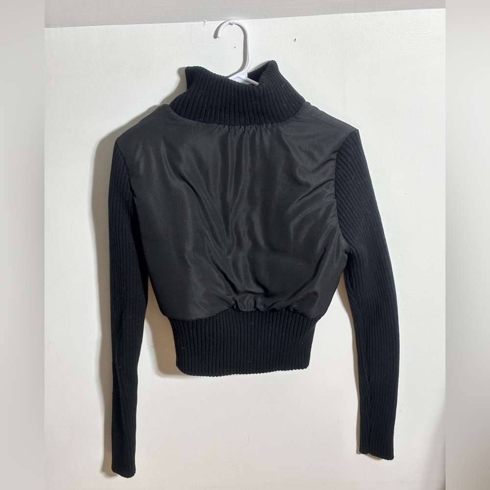 Stella Tweed Black Bomber Jacket with Ribbed Sleeves & Zipper Accents - Picture 3 of 4